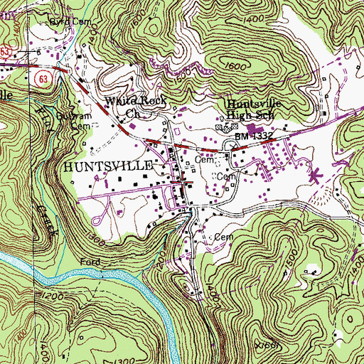 Topographic Map of Huntsville, TN