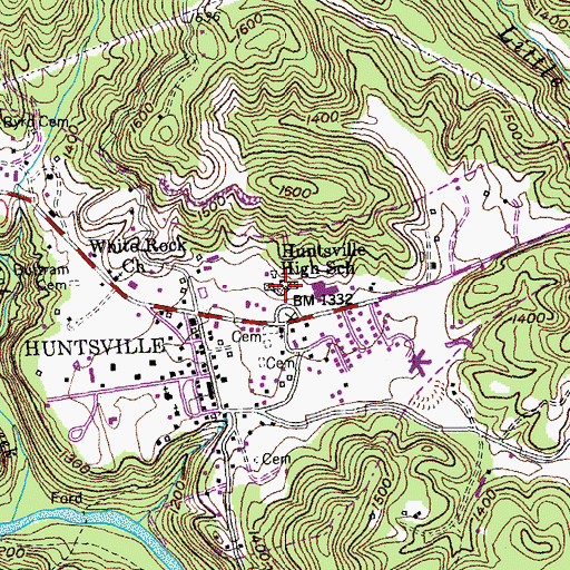 Topographic Map of Huntsville High School, TN