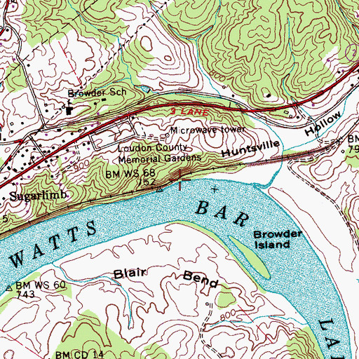 Topographic Map of Huntsville Hollow, TN