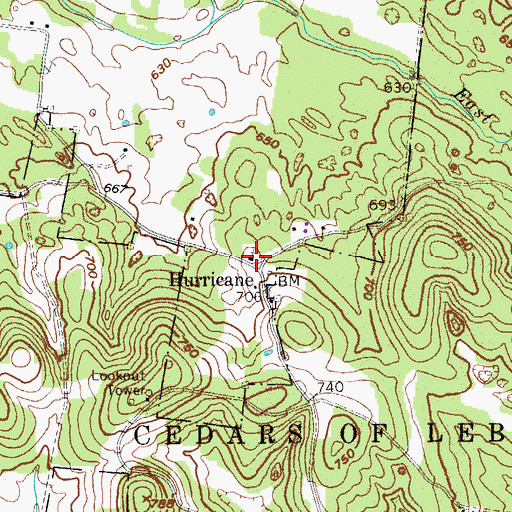 Topographic Map of Hurricane, TN