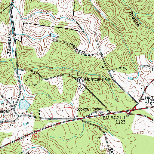 Topographic Map of Hurricane Church, TN
