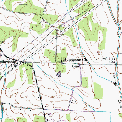 Topographic Map of Hurricane Church, TN