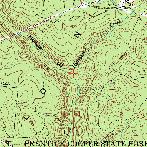 Topographic Map of Hurricane Creek, TN