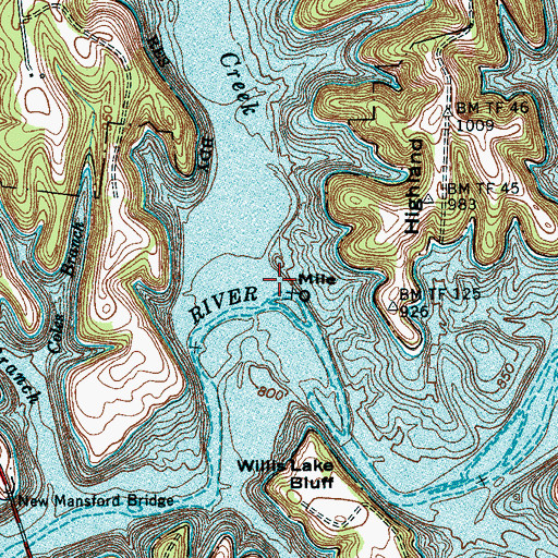 Topographic Map of Hurricane Creek, TN