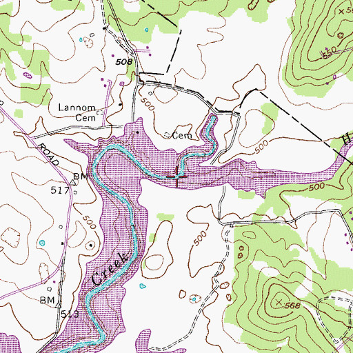 Topographic Map of Hurricane Creek, TN