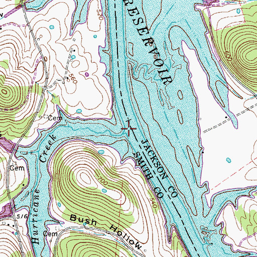 Topographic Map of Hurricane Creek, TN