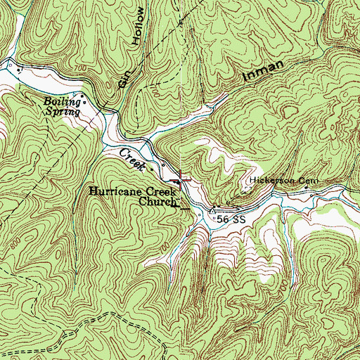 Topographic Map of Hurricane Creek Church, TN