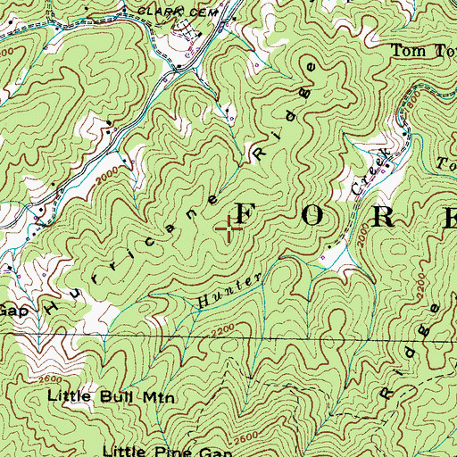 Topographic Map of Hurricane Ridge, TN