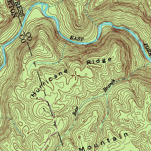 Topographic Map of Hurricane Ridge, TN