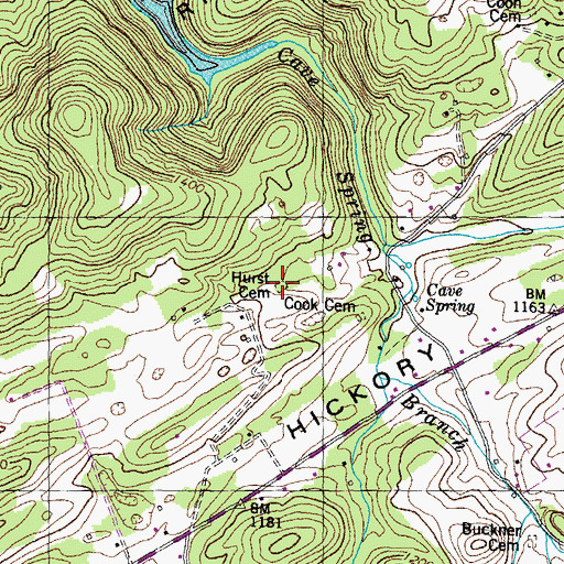 Topographic Map of Hurst Cemetery, TN