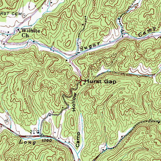 Topographic Map of Hurst Gap, TN