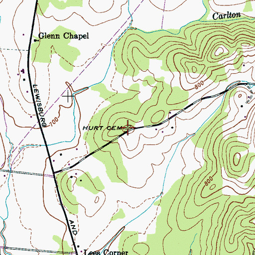 Topographic Map of Hurt Cemetery, TN