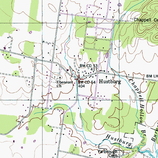 Topographic Map of Hustburg, TN