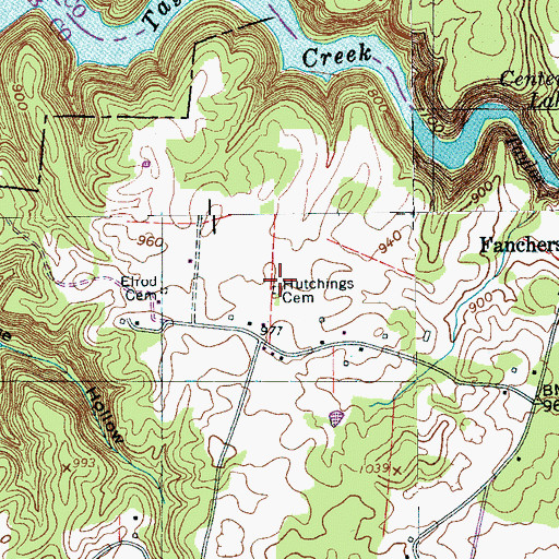 Topographic Map of Hutchings Cemetery, TN