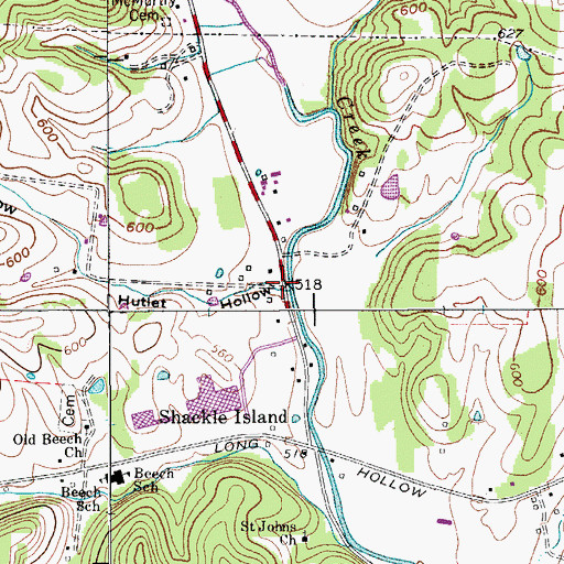 Topographic Map of Hutlet Hollow, TN
