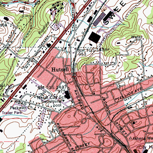 Topographic Map of Hutsell, TN