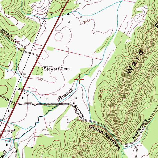 Topographic Map of Hutsell Branch, TN