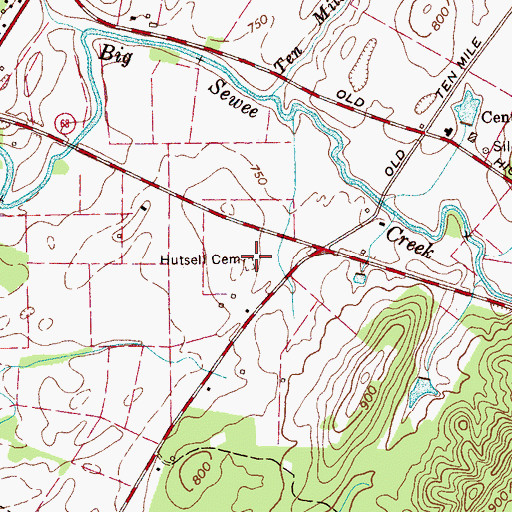 Topographic Map of Hutsell Cemetery, TN