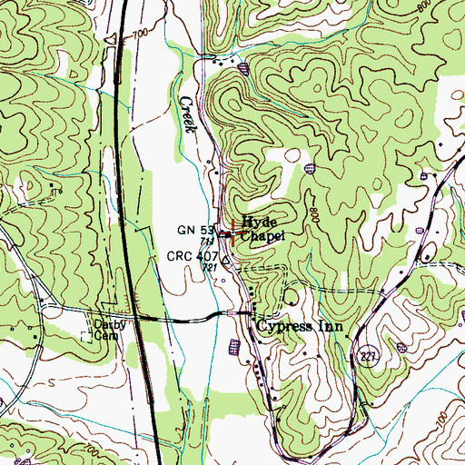 Topographic Map of Hyde Chapel, TN
