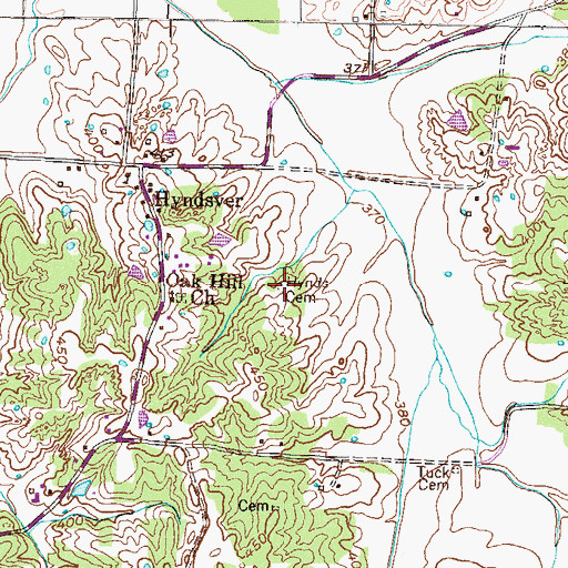 Topographic Map of Hynds Cemetery, TN