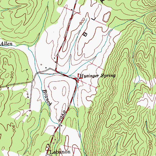 Topographic Map of Hysinger Spring, TN