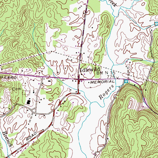 Topographic Map of Idlewild, TN