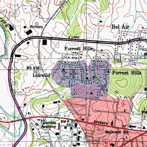 Topographic Map of Idlewild, TN