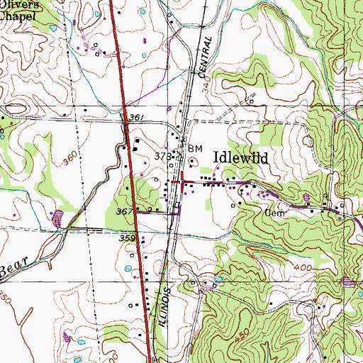 Topographic Map of Idlewild, TN