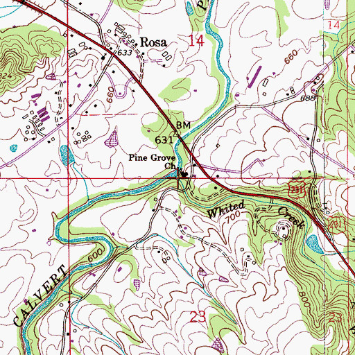 Topographic Map of Whited Creek, AL