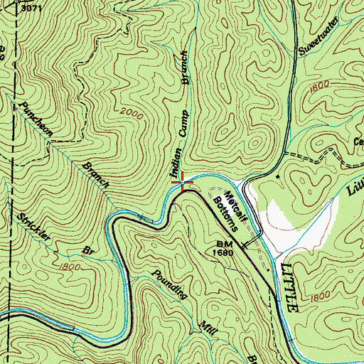 Topographic Map of Indian Camp Branch, TN