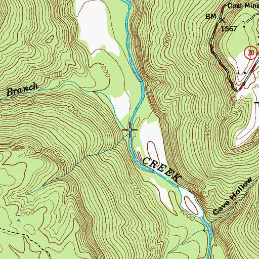 Topographic Map of Indian Camp Branch, TN