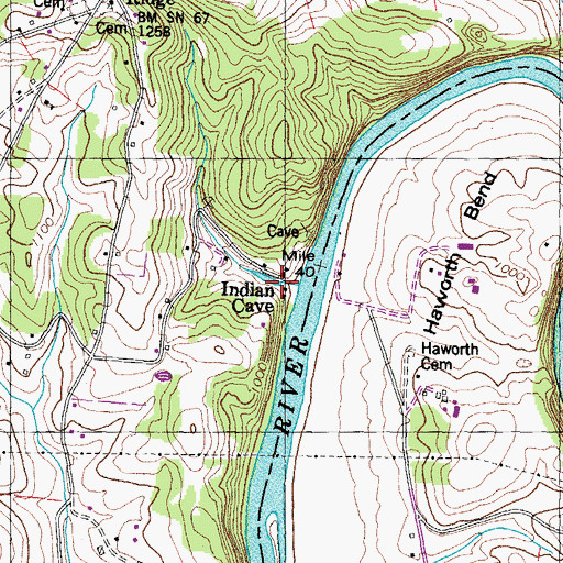 Topographic Map of Indian Cave, TN