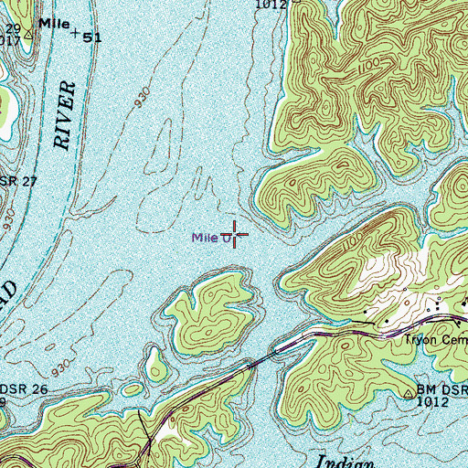 Topographic Map of Indian Creek, TN