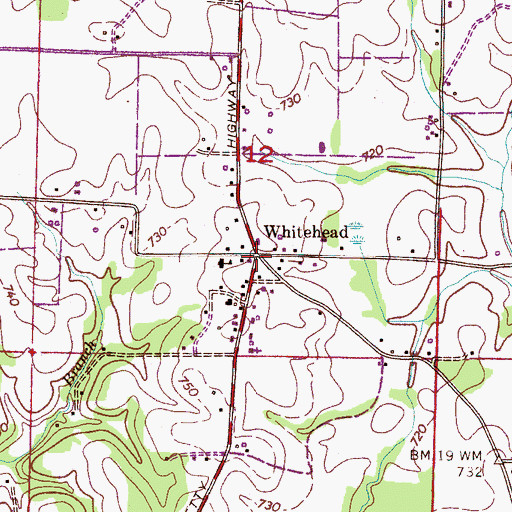 Topographic Map of Whitehead, AL