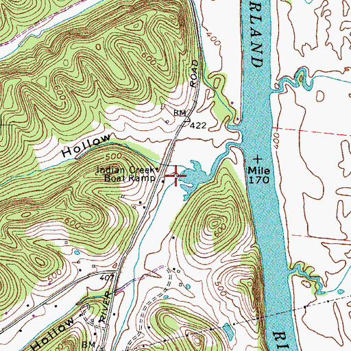 Topographic Map of Indian Creek Boat Ramp, TN