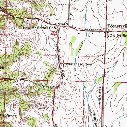 Topographic Map of Whitehead Cemetery, AL
