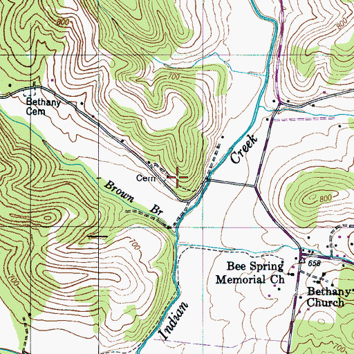 Topographic Map of Indian Creek School, TN