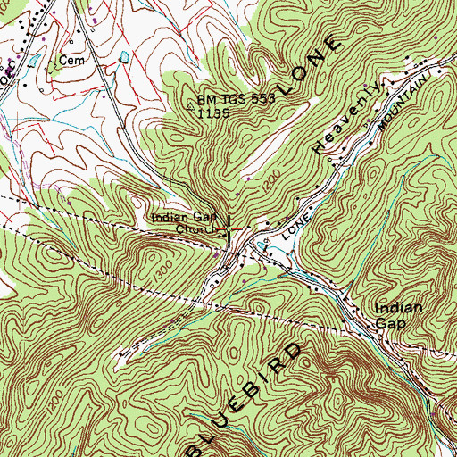 Topographic Map of Indian Gap Church, TN