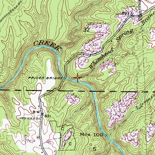 Topographic Map of Whitehead Spring Branch, AL