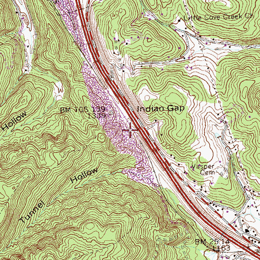 Topographic Map of Indian Grave Tunnel, TN