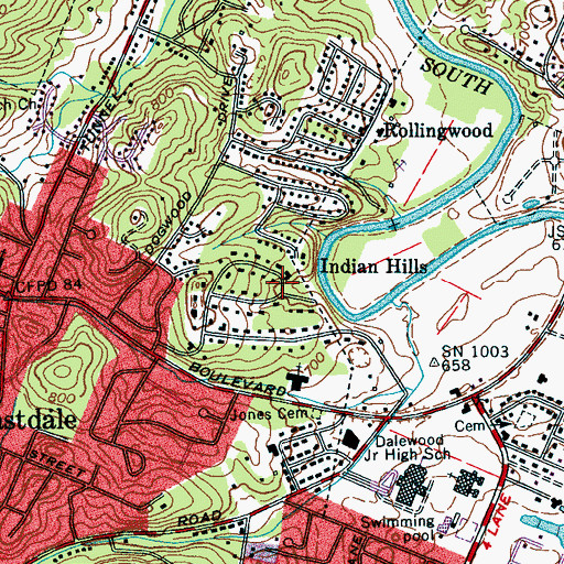 Topographic Map of Indian Hills, TN