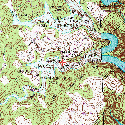 Topographic Map of Indian River Dock, TN