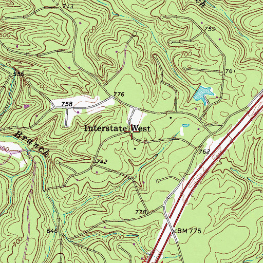 Topographic Map of Interstate West, TN