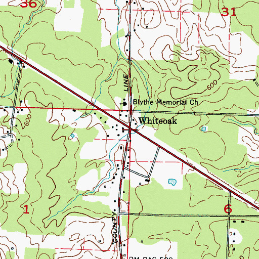 Topographic Map of Whiteoak, AL