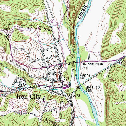 Topographic Map of Iron City, TN