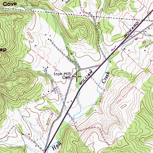 Topographic Map of Iron Hill Cemetery, TN