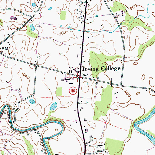 Topographic Map of Irving College, TN