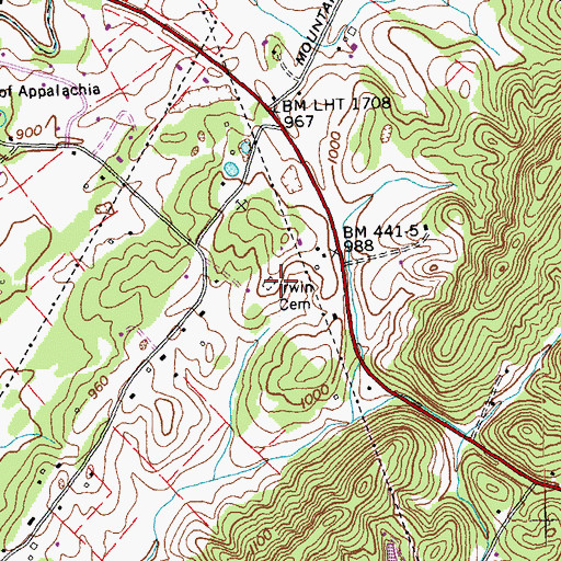 Topographic Map of Irwin Cemetery, TN