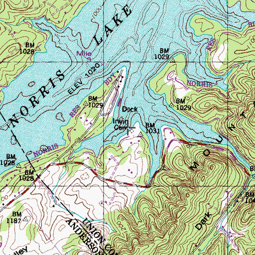 Topographic Map of Irwin Cemetery, TN