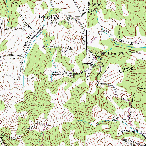 Topographic Map of Isaacs Cemetery, TN